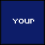 Blue background divided into four quadrants with white text in three quadrants and a pixelated person holding a microphone in the fourth.