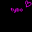 Pixelated pink text 'tybo' appears twice on a black background with a pixelated heart symbol above the left instance.