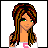 Animated contact sheet of a pixel-art character with changing expressions and text frames, featuring brown-and-orange hair, green eyes, pink-accented clothing, and visible leg straps.