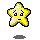 Pixelated yellow star-shaped character with black eyes and mouth, two static poses showing different facial expressions against gray background.