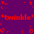 Red pixelated text and symbols on a purple background with animated twinkle effects.