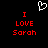 Black background with red pixelated text 'I LOVE Sarah' repeated twice and a white pixelated heart symbol above the left instance.