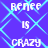 Pixelated text on a blue background with cyan diamond patterns, displaying 'Renee is CRAZY Renee' and 'CRAZY' in white block letters.