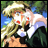 A pixelated anime-style contact sheet showing two frames of a character with long blonde hair and red eyes, alongside text reading "Anime IM" and "COM" on a black background.