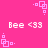 Pixelated pink background with repeated white text 'Bee <33' and light pink square-based icons arranged in a pattern