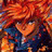 A pixelated anime-style character with fiery orange hair and blue clothing appears on the left side of a contact sheet, while the right side displays