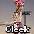 A pixelated animated image of a cheerleader in red and white uniform holding pom-poms, with the word 'Gleek' overlaid at bottom.