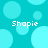 Pixelated turquoise background with light cyan circles and four instances of the text 'Shapie' in white pixelated font.
