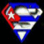 Pixelated icon with red, white, and blue color scheme featuring a star on the left side and curved shapes forming an abstract design.