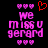 Pixelated pink text "we miss u gerard" surrounded by pink hearts on black background, with red heart outline above text in one frame.