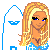 Pixel art contact sheet showing multiple frames of a Roxy-themed animated buddy icon with bikini-clad character, repeated text, and blue/white color scheme.