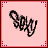 Animated sequence of the word 'sexy' in black cursive script on pink background with red border, showing progressive pixel blurring and distortion across frames.