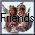 Pixelated image of two figures in close embrace with overlaid text reading 'Friends & Forever' against a light background.