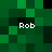 Pixelated green and black background with four instances of the text "Rob" in white pixel font.