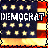 Pixelated American flag design with 'DEMOCRAT' text in white and red, showing animation changes across frames.