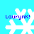 Four white snowflake icons with blue text 'LaurynK!' on a cyan background, each snowflake showing distinct pixelated variations in arm and branch structure.