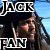 Pixelated static image shows a figure with long dark hair and a black hat, with 'JACK' above and 'SPARROW' below in blocky white text on dark background.