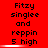 Red background with black text reading "Fitzy singlee and reppin 5 high" repeated three times in a , each instance having a white horizontal blur effect