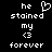Pixelated text and symbols on black background with heart symbol above 'stained' in left , no heart in right