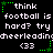 Black background with white pixelated text repeating 'think football is hard? try hard? cheerleading' and green star-shaped icons, each connected by dotted lines.