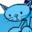 A split-frame contact sheet showing a blue cartoon cat on the left and green text reading 'Original Icons .com' on the right against a dark background.