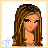 Pixel art contact sheet showing six frames of an animated buddy icon featuring a cartoon woman, clothing details, and text elements.