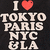 Pixelated text displays 'I ❤️ TOKYO PARIS NYC & LA' repeated twice on a black background with a gray rectangle overlay.