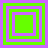 Four green and purple square nested frame patterns arranged in a on a solid purple background
