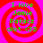 Four identical display green text over a red and pink spiral background with no visible animation changes