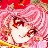 Pixelated image of a character with pink hair, red eyes, and a white face, set against a red and pink background with yellow accents.