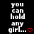 Pixelated text reads "you can hold any girl..." with red heart symbols on a black background, showing animation changes in the heart's shape and position.