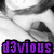 Pixelated grayscale image of a person's face with visible eyes and nose, overlaid with purple text reading 'd3vious' on a black background.
