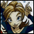 Pixelated anime-style character with light brown hair and blue eyes, wearing a dark blue top with white accents, positioned next to text reading 'Anime IM' and 'com' on a black background.