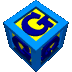 blue cubes with yellow faces displaying a dark blue 'G' on each visible side, arranged in five and six against a gray background
