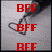 Red text and heart symbols on a gray background with black borders, showing animated text changes.