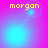 Yellow text 'morgan' appears above a cyan circular light on a pink-to-blue gradient background with four distinct animation states.