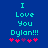 Blue background with cyan text reading "I Love You Dylan!!!" and five pink/purple pixelated stars below.