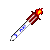 Two pixelated torches with red and white striped bodies, blue accents, and yellow-orange flames on gray background.
