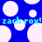 Blue background with white circles and repeated cyan text 'zach rox! zach rox!' in pixelated font.