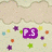 Pixelated icon with beige cloud-like background, colorful star and flower shapes, purple text boxes reading "P.S" and "<3 YooH", black vertical bar on white