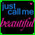 Animated contact sheet of a 4x3 grid showing sequential frames of a buddy icon with text "just call me beautiful" on black background, each frame bordered by bright green lines and featuring small pink heart above the text.