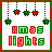 A 48x48 pixel animated contact sheet showing two frames of a Christmas-themed buddy icon with hanging star ornaments and