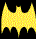 Animated sequence of yellow bat-shaped icons with varying wing positions and central elements on black backgrounds.