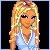 Pixelated female character with blonde hair and blue dress, showing three facial expressions across frames.
