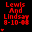 Red text on black background displays 'Lewis And Lindsay 8-10-08' with varying star symbols below, showing animation changes in star count and position.