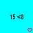 Two identical pixelated text strings '15 <8' appear side-by-side on a bright cyan background, with two pink pixelated hearts below them.