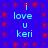 Blue background with red star-like patterns and light blue text reading "i love u keri" in two vertical