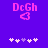 Pixelated pink text 'DeGh' above a pink heart symbol on a solid purple background with five white and purple plus signs below.