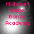 Four identical display pink text 'Midwest Edge Dance Academy' over a grayscale background with light effects