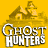 A contact sheet of six animated frames from a Ghost Hunters buddy icon showing text, house silhouettes, and motion trails on varying backgrounds.